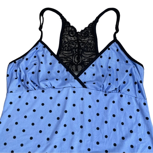 Apt.9 size small blue mini slip dress black polka dots sleeveless lace on back - Picture 7 of 12